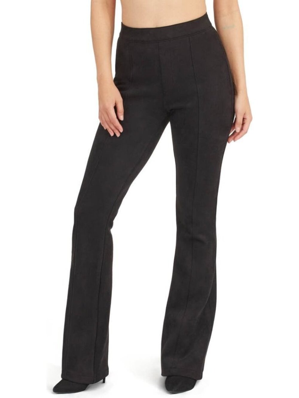 Spanx‎ large petite black faux suede flare leg pants NWT high waist pull on